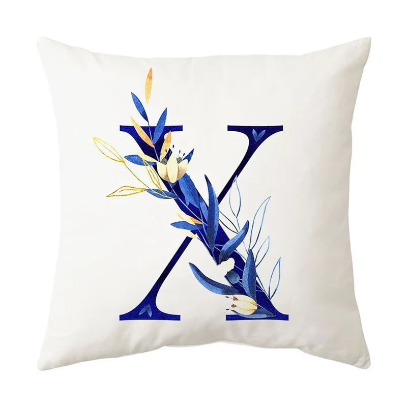 DecorBites™ Blue Alphabet Flower Letter Pillowcase for Home Decor