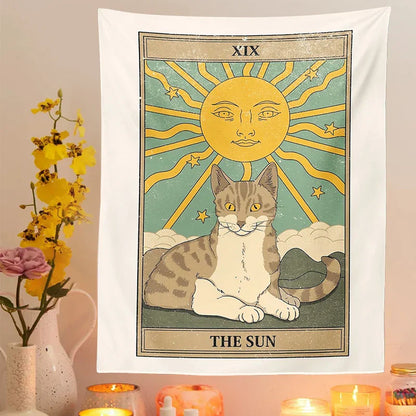 DecorBites™ Cat Divination Tarot Card Tapestry Moon Phase Wall Hanging Décor