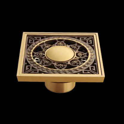 DecorBites™ Antique Brass Flower Art Bathroom Floor Drain Waste Grate