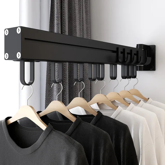 DecorBites™ Aluminum Clothing Hanger Organizer Rack Black Foldable Laundry Drying Rack