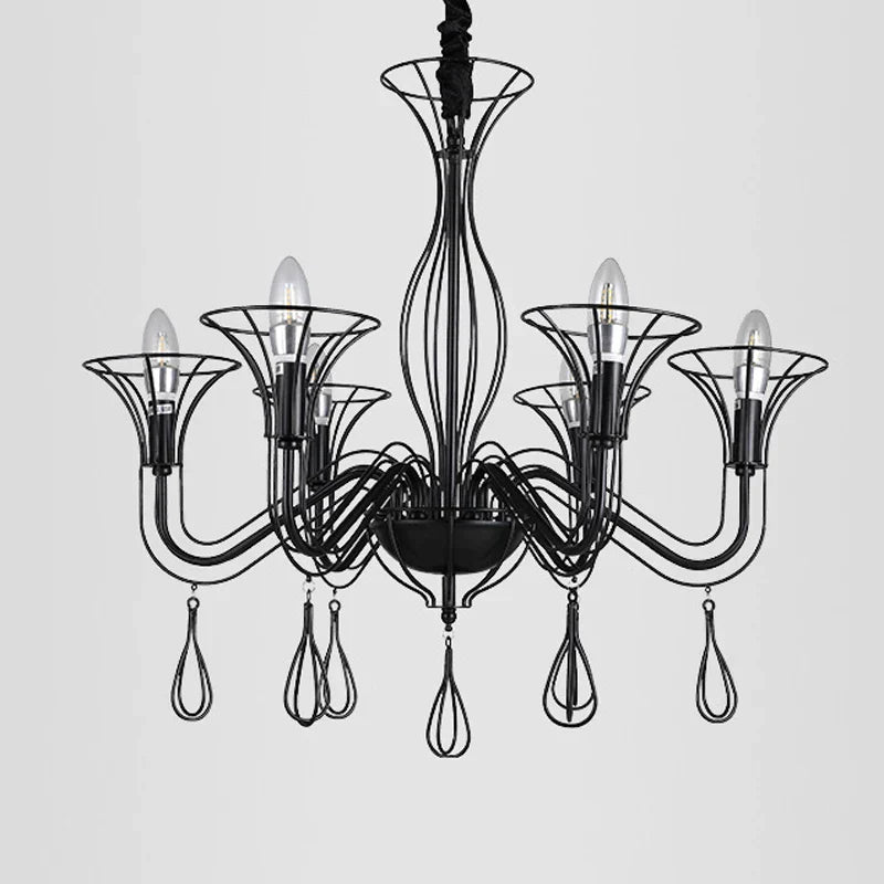 DecorBites™ Black Wrought Iron Chandelier LED Candle Frame Chandelier for Foyer, Living & Dining Room