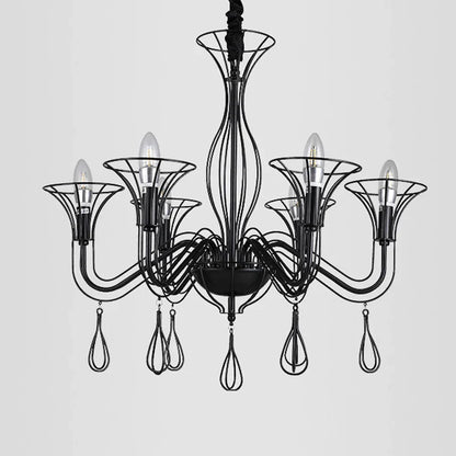 DecorBites™ Black Wrought Iron Chandelier LED Candle Frame Chandelier for Foyer, Living & Dining Room