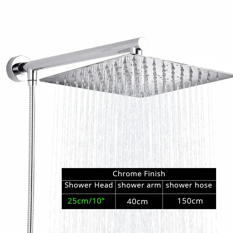 DecorBites™ Black Ultrathin Rainfall Shower Head with Arm Bracket, Hose & Faucet Set