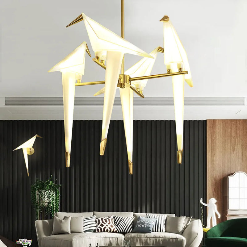 ™ Gold Cage Origami Bird Chandelier - Modern Light Fixture for Home Decor