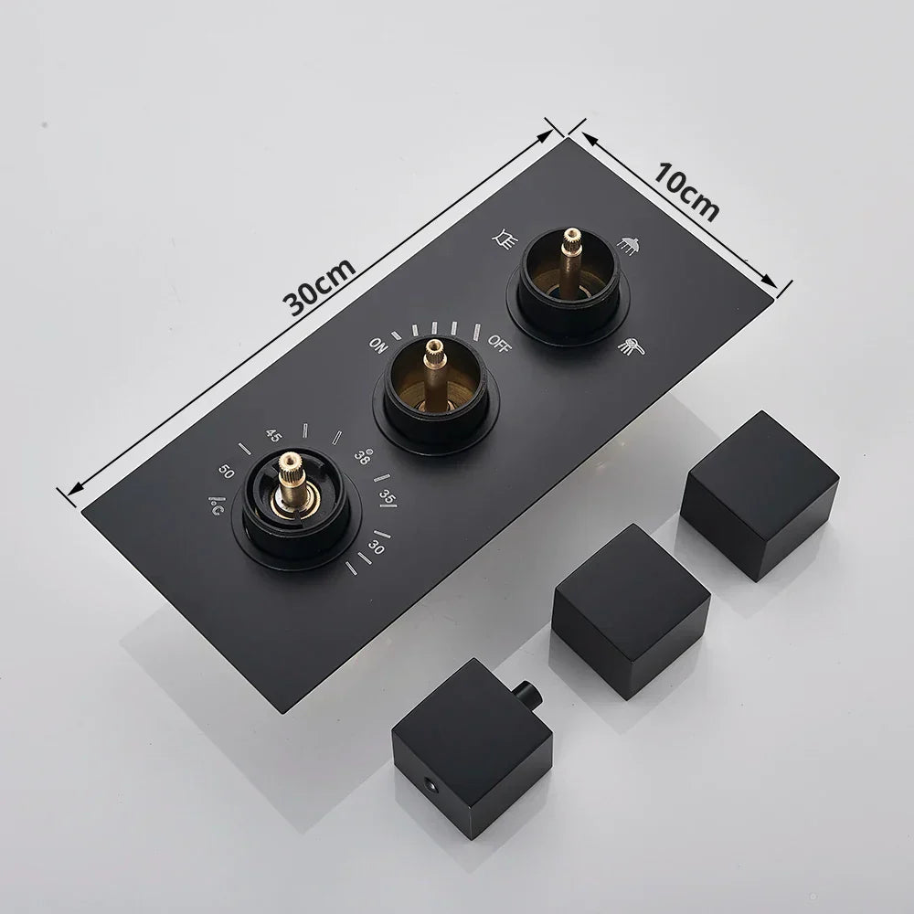 DecorBites™ Black Thermostatic Waterfall Rainfall Shower Faucet with Handshower