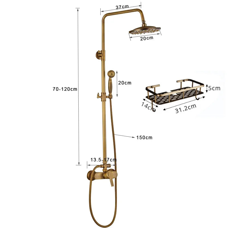 DecorBites™ Antique Brass Shower Set with Handshower, Rainfall Tap Crane