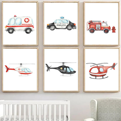 DecorBites™ "Adventures in Motion" Canvas Print - Nordic Cartoon Transportation