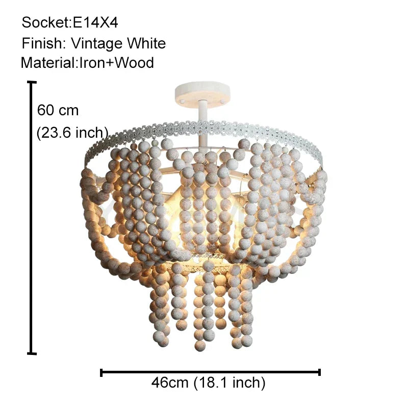 DecorBites™ Black Wood Beaded Pendant Chandelier - Antique Nordic Lighting for Foyer, Dining, Bedroom