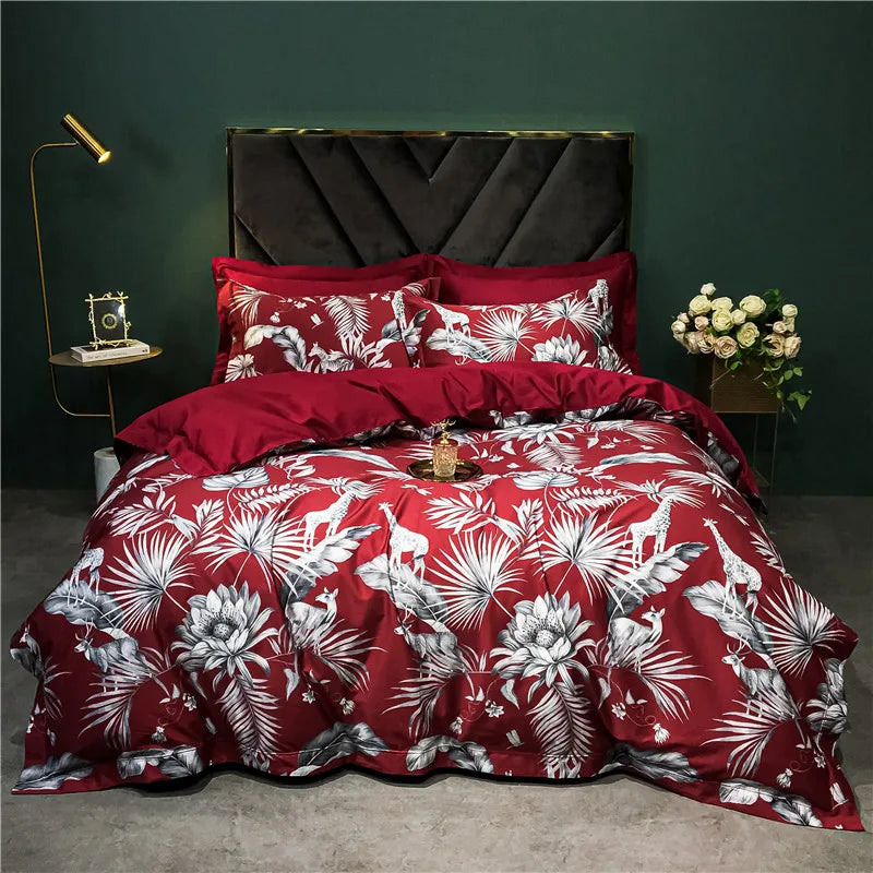 DecorBites™ 1400TC Egyptian Cotton Bird Floral Bedding Set - Luxury 4Pcs