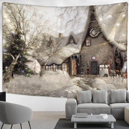 DecorBites™ Christmas Snow House Tapestry Wall Hanging Landscape Art Home Decor