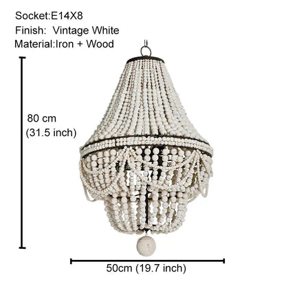 DecorBites™ Black Wood Beaded Pendant Chandelier - Antique Nordic Lighting for Foyer, Dining, Bedroom