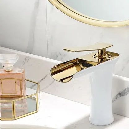 DecorBites™ Gold Waterfall Bathroom Basin Faucet Mixer Tap Hot Cold White Sink