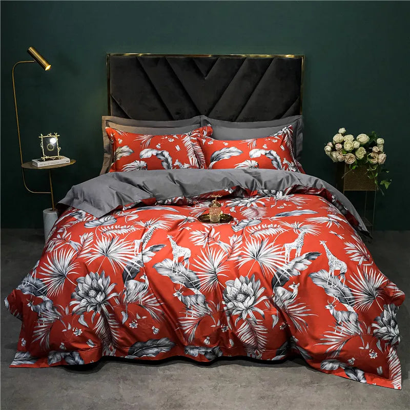 DecorBites™ 1400TC Egyptian Cotton Bird Floral Bedding Set - Luxury 4Pcs
