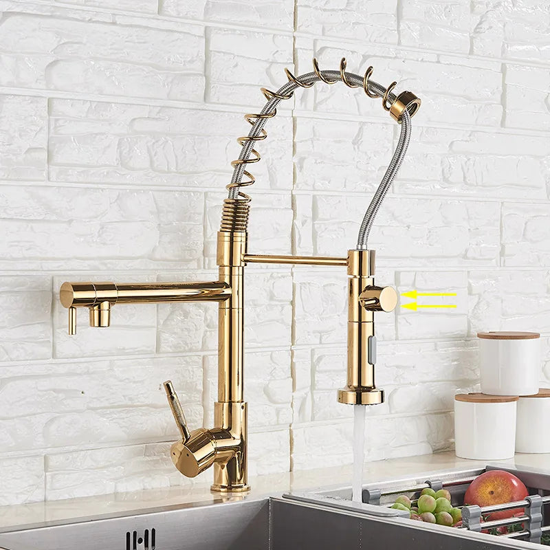 DecorBites™ Brass Kitchen Faucet Spring Swivel Spout Hot Cold Water Mixer Taps