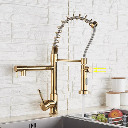 DecorBites™ Brass Kitchen Faucet Spring Swivel Spout Hot Cold Water Mixer Taps