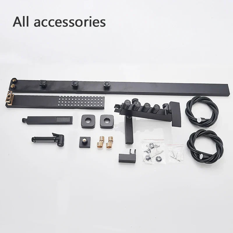 DecorBites™ Black Bathroom Faucet Shower Kit with Rainfall Shower Column and Bidet Mixer System