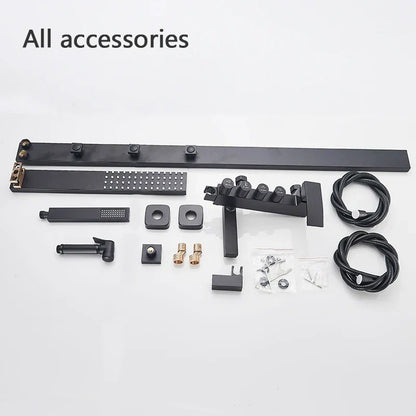 DecorBites™ Black Bathroom Faucet Shower Kit with Rainfall Shower Column and Bidet Mixer System