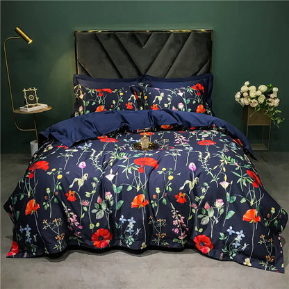 DecorBites™ 1400TC Egyptian Cotton Bird Floral Bedding Set - Luxury 4Pcs