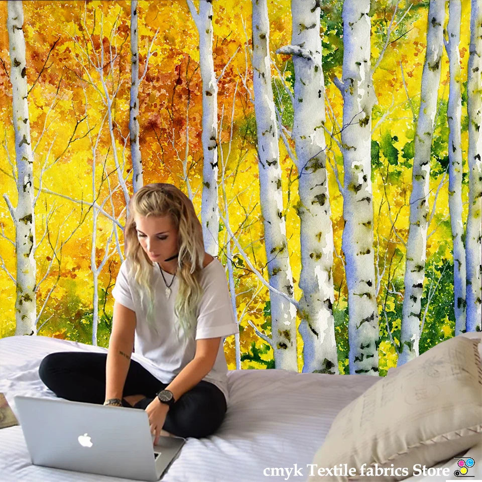 DecorBites™ Birch Forest Starry Sky Wall Tapestry: Psychedelic Hippie Mandala Landscape Art