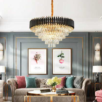 DecorBites™ Crystal Black Clear LED Chandelier Lighting for Staircase Foyer