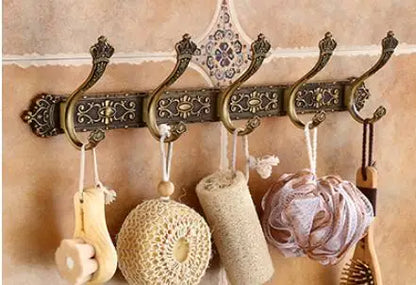 DecorBites™ Antique Bronze Carved Aluminum Bathroom Accessories Set: Towel Rack, Paper Holder, Hooks