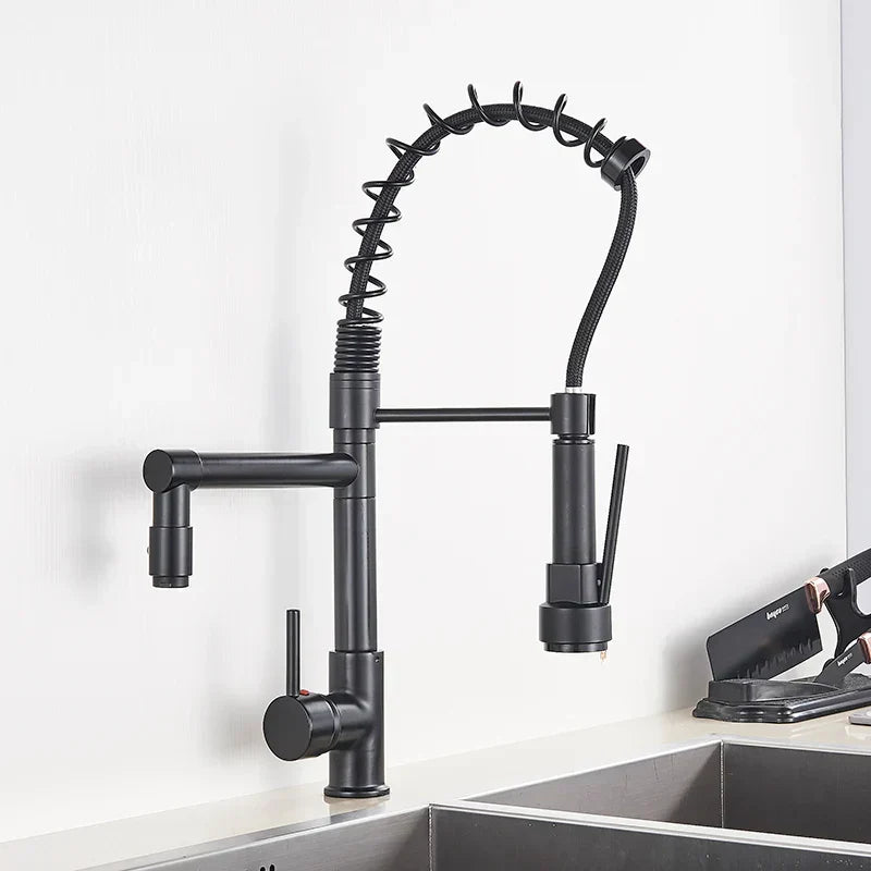 DecorBites™ Brass Kitchen Faucet Spring Swivel Spout Hot Cold Water Mixer Taps