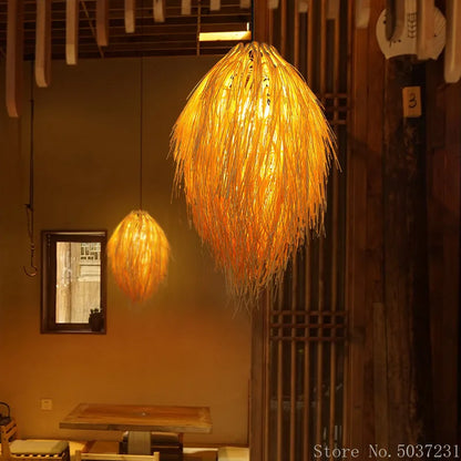DecorBites™ Bamboo Weave Pendant Lamp, Creative Rattan Hanging Light Fixture for Bedroom & Teahouse