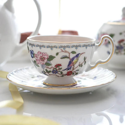 DecorBites™ Bone China Tea Cup Set, Flowers Teacup & Snack Dish for Office Drinkware