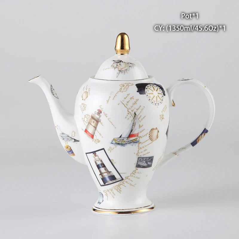 DecorBites™ Bone China Tea Pot: Elegant European Porcelain Coffee Pot for Tea Lovers.