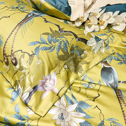 DecorBites™ 600TC Egyptian Cotton Bird Plant Flowers Bedding Set with Digital Printing