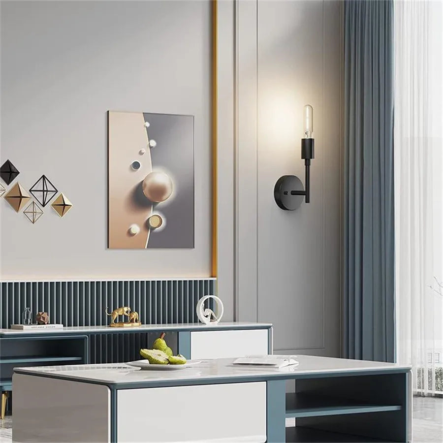 DecorBites™ Black Metal Wall Bathroom Mirror Lamp - Modern Indoor Bedroom Decor