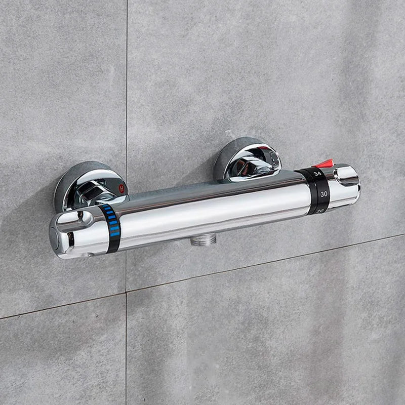 DecorBites™ Black/Chrome Brass Thermostatic Shower Set with Wall Mount - Bathroom Accessories