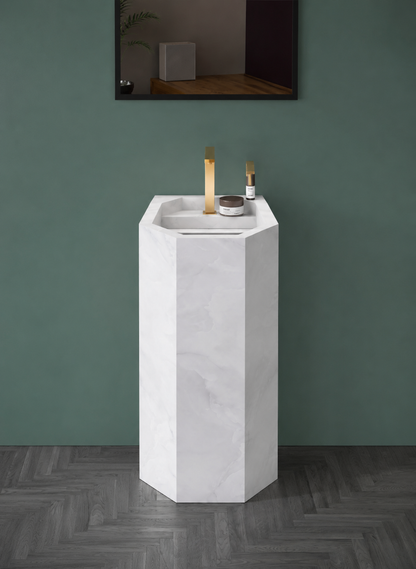Anti Onyx Silver Luxury Engineered Stone Freestanding Bathroom Sink, Geometric Hexagonal Column – NACS Collection