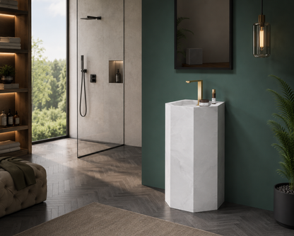 Anti Onyx Silver Luxury Engineered Stone Freestanding Bathroom Sink, Geometric Hexagonal Column – NACS Collection