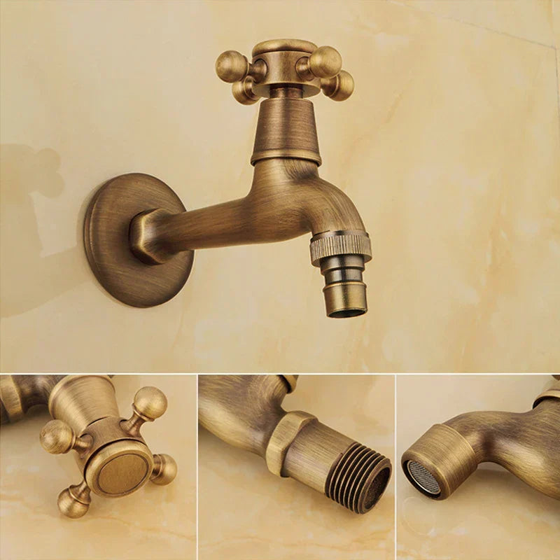 DecorBites™ Antique Brass Wall Mount Bibcock Garden Faucet Small Pool Tap