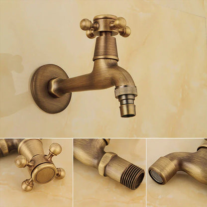 DecorBites™ Antique Brass Wall Mount Bibcock Garden Faucet Small Pool Tap