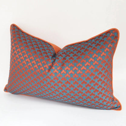 DecorBites™ Geometric Blue & Red Jacquard Waist Pillow Case for Modern Luxury Décor