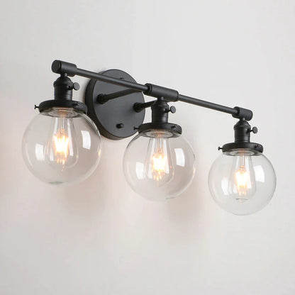 DecorBites™ Black 3-Light Wall Sconce Bathroom Vanity Fixture with Round Glass Canopy