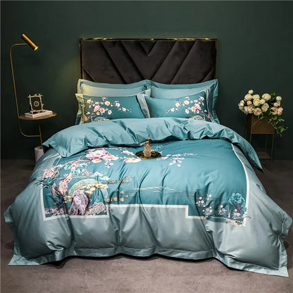 DecorBites™ 1400TC Egyptian Cotton Bird Floral Bedding Set - Luxury 4Pcs