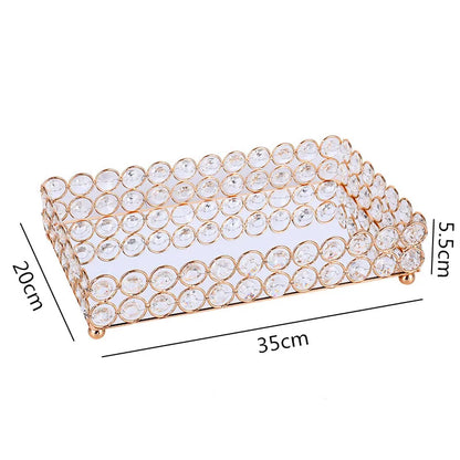 DecorBites™ Crystal Glass Mirror Tray Cosmetic Jewelry Organizer Shelf Storage
