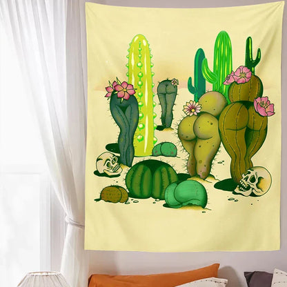 DecorBites™ Cactus Mushroom Girl Tapestry Psychedelic Witchcraft Home Decor