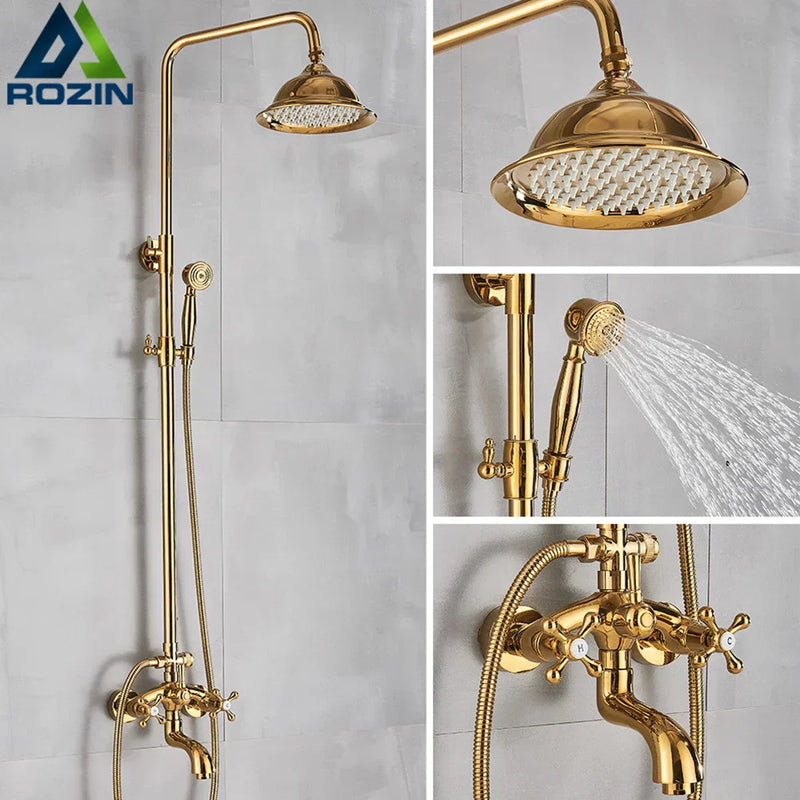 ™ Gold Brass Shower Faucet Set with Tub Spout and Dual Handles