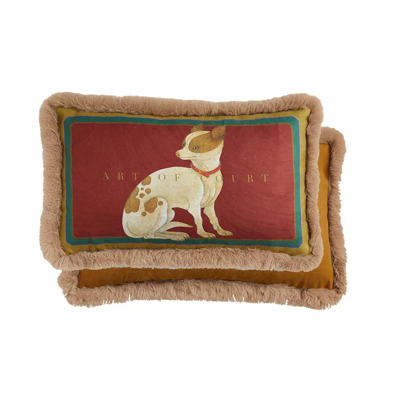 DecorBites™ Court Puppy Print Fur Fringed Bolster Pillowcase Decorative Throw Pillow Cover
