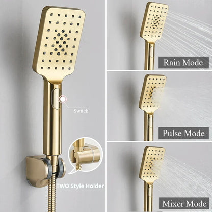 DecorBites™ Brushed Gold Shower Faucet Mixer Set with Wall Mount Black Control Valve