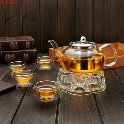 DecorBites™ Glass Teapot Flower Tea Set with Stainless Steel Strainer