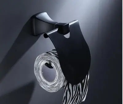 DecorBites™ Aluminum Black Bathroom Hardware Set: Towel Holder, Paper Holder, Corner Shelf, Towel Rack, Toilet Brush Holder