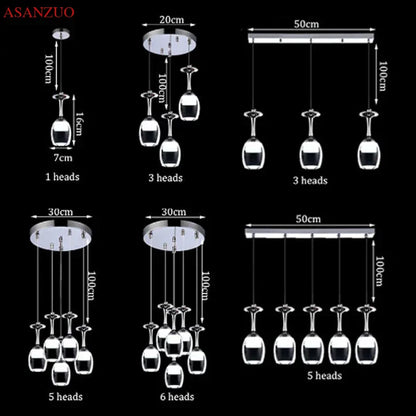 DecorBites™ LED Wine Glass Pendant Lights for Restaurant, Bar, and Dining Room