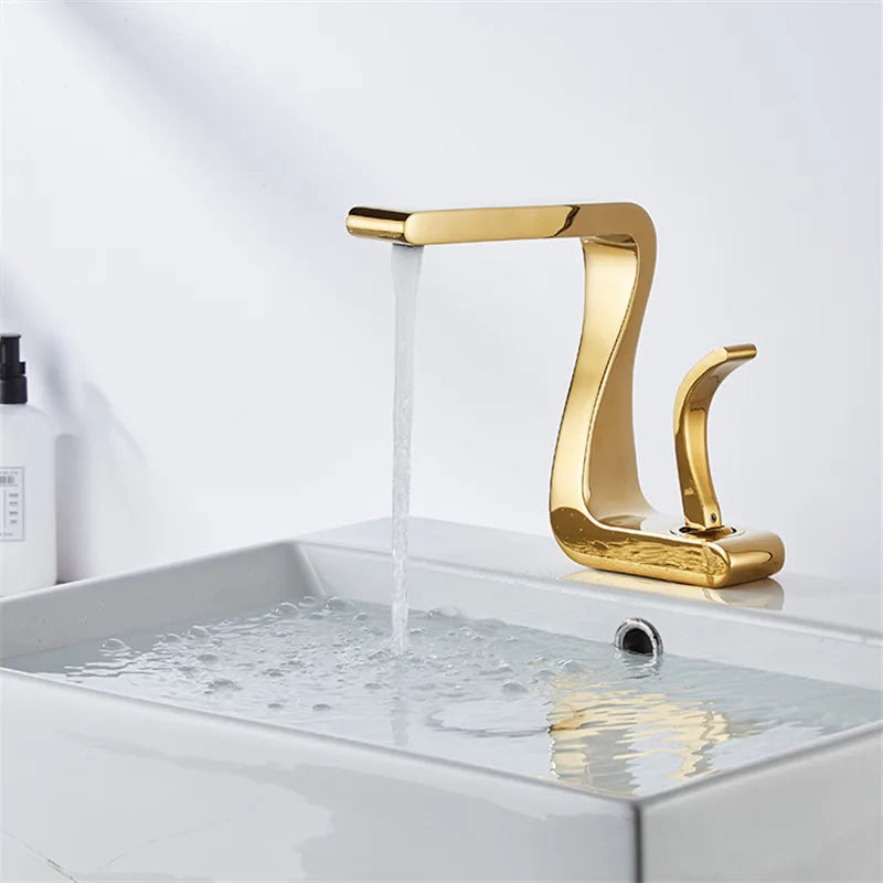 ™ Gold Basin Faucet: Modern Brass Bathroom Mixer Tap for Hot/Cold Water