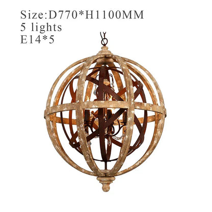 DecorBites™ Antique Wood Globe Chandelier for Bedroom Living Room Kitchen Dining Room