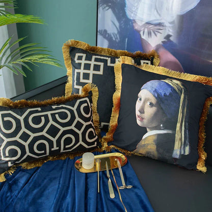 DecorBites™ Geometric Fringed Lumbar Pillow Case, Luxe Sofa Pillow Cover 30x50cm